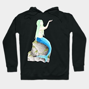 Sitting on the rock, reaching for the stars- Mermaid Light Green Hoodie